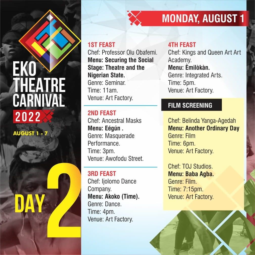 Countdown to 8-day creative 'feasts' in Lagos on 2022 Eko Theatre Carnival, August 1-7 10 ETC DAY 2