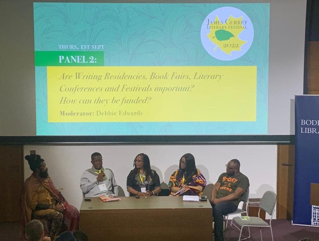 Writers, literary activists converge on Oxford to honour a 'grand lover of African Letters', James Currey 14 JCLF 1 wale okediran Paul efe azino Debbie edwards and Onyeka