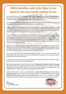 145 hours done!!! John Obot sets new Guinness World Record 'Read-a-thon' record 19 CORA STATEMENT ON GWR ATTEMPT BY JOHN OBOT