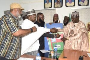 NFC: Ali Nuhu assumes office, assures fast-tracking development of film industry 8 Sanui Muazu and otehrs withAli Nuhi of NFC
