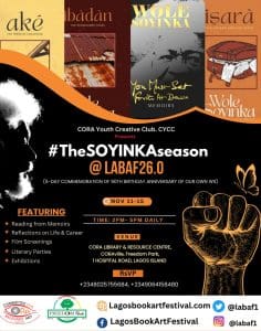 4-day '#TheSOYINKA90Session' to flag-off 62-event LABAF26.0, Nov 11-14 7 The soyinka Session