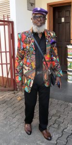 DJBola Browne, Freedom Park’s Director of Progs, buried in colours 44 Raybee in Agboolas fabric