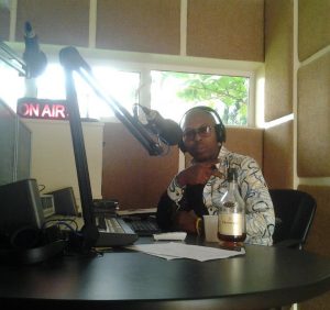 DJBola Browne, Freedom Park’s Director of Progs, buried in colours 53 Raybee on air